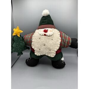 Primitive Santa Pillow Green Corduroy Folk Art Christmas Decor Star Shaped
